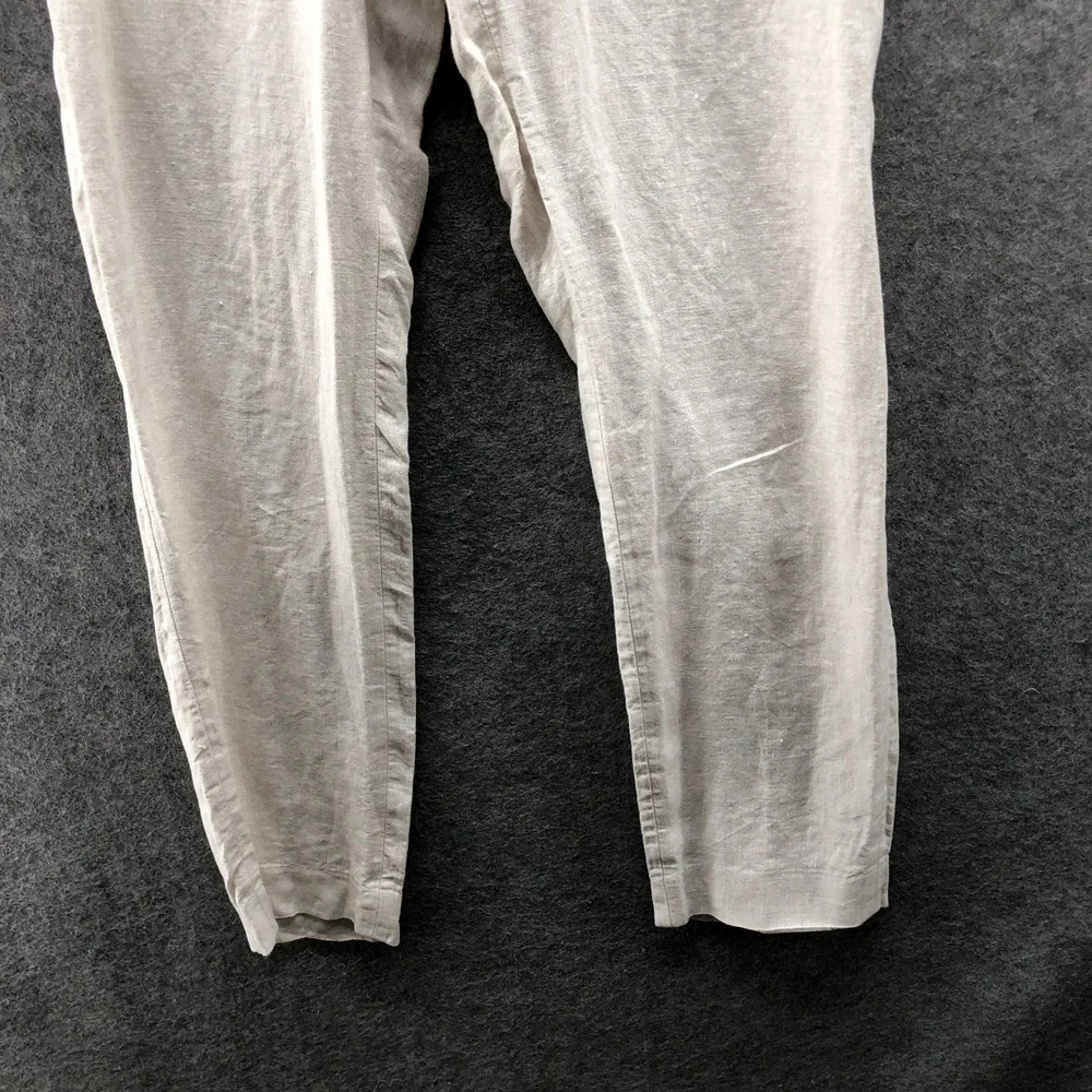 H&M Slim Fit Linen Trousers Mens 32R Beige Flat Front Casual Summer Beach Pants